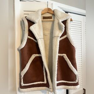 Wrangler Western Jacket - Size M - cognac brown with white/ beige fur